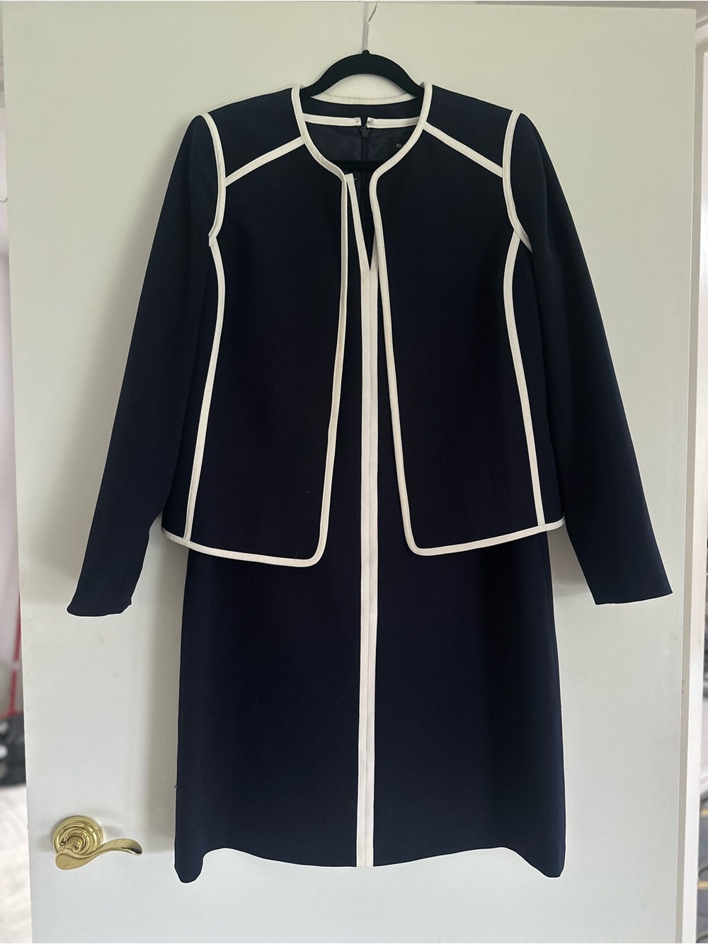 Women's Navy Midi Dress with White Contrast Trim